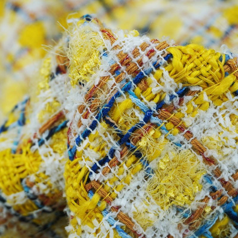 Sewing Tweed Fabric - Canlı Stil Sarı Çok Renkli İplik