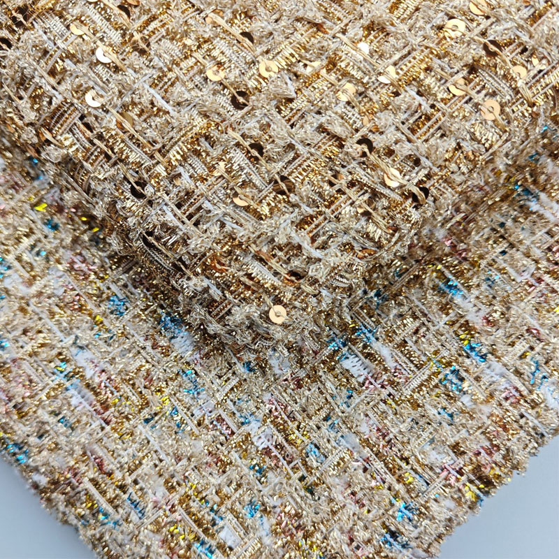 Sewing Tweed Fabric - Altın Tel ve Pul Payetli Boyalı