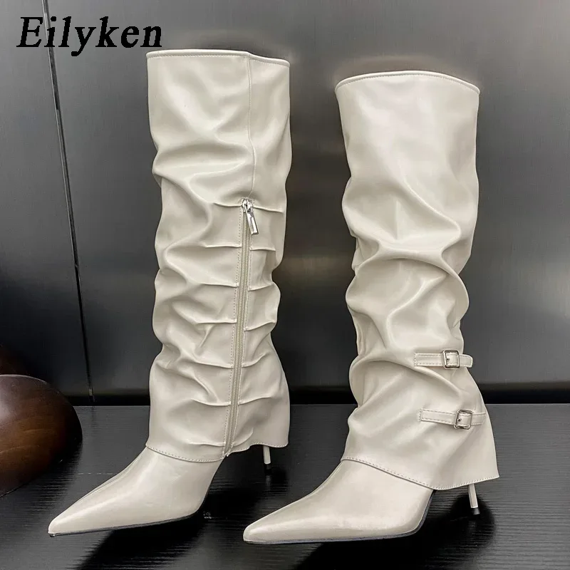 Sewing Zipper - Eilyken Moda Pileli Toka Kadın Diz