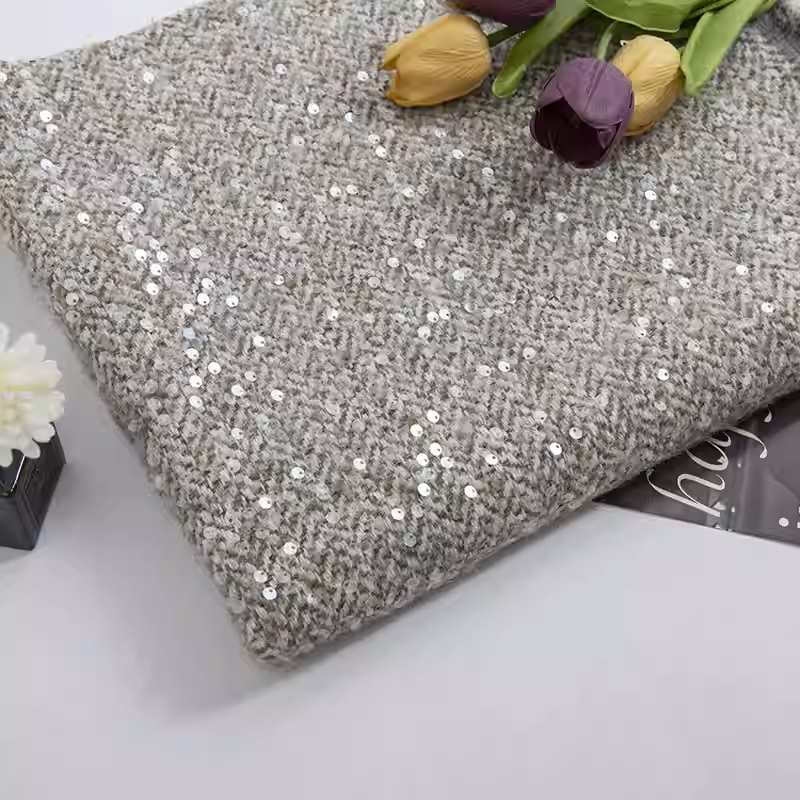 Açık Gri Payetli İplik Boyalı  - Sewing Tweed Fabric incelemesi ve fiyatı